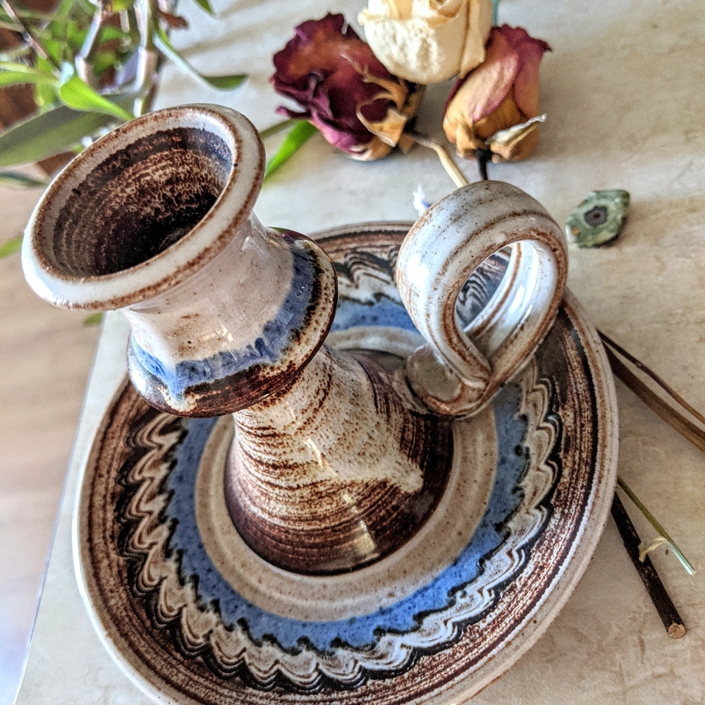 Vintage Stoneware Glazed candle holder